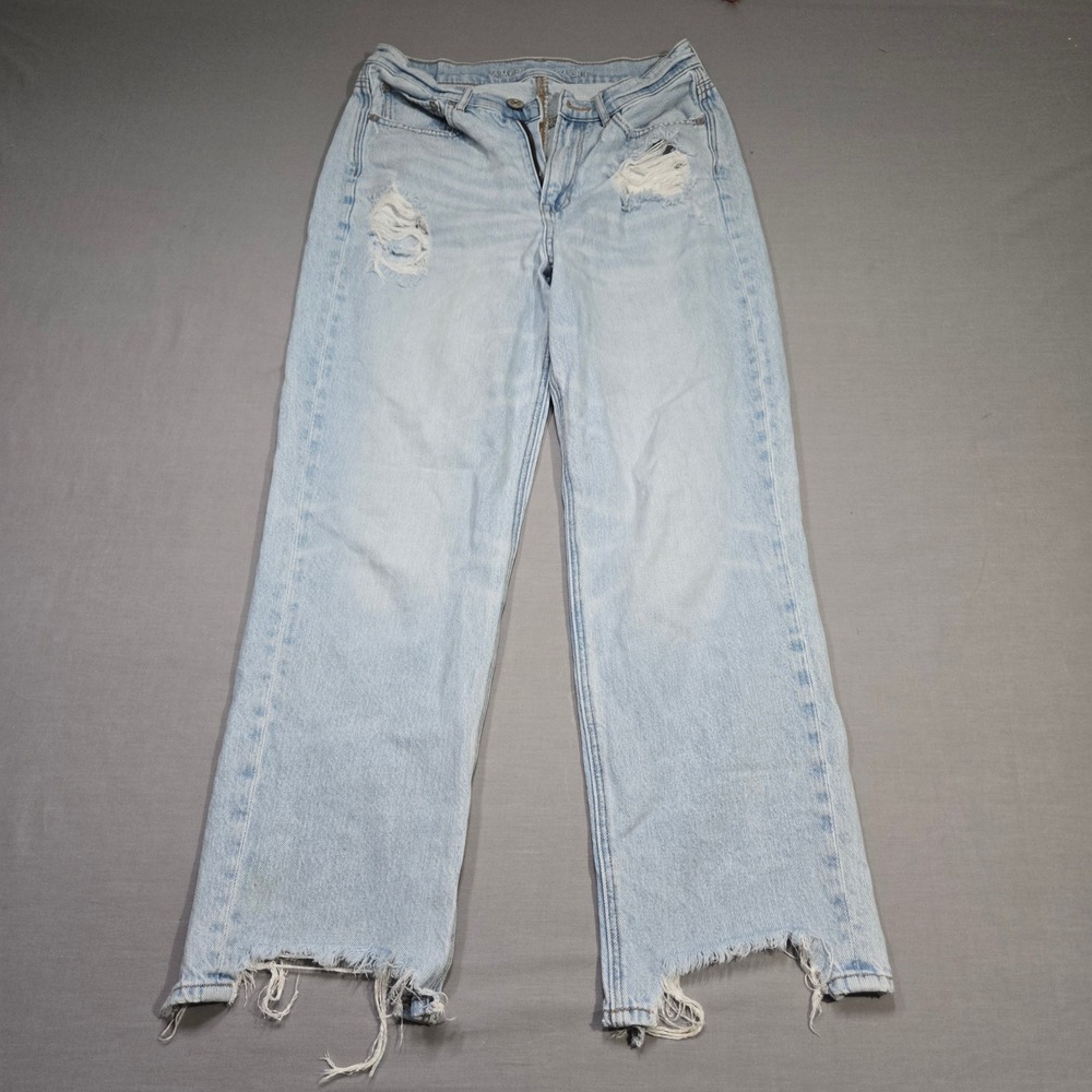 American Eagle Jeans Highest Rise 90s Boyfriend Distressed Raw Hem Light Blue 8